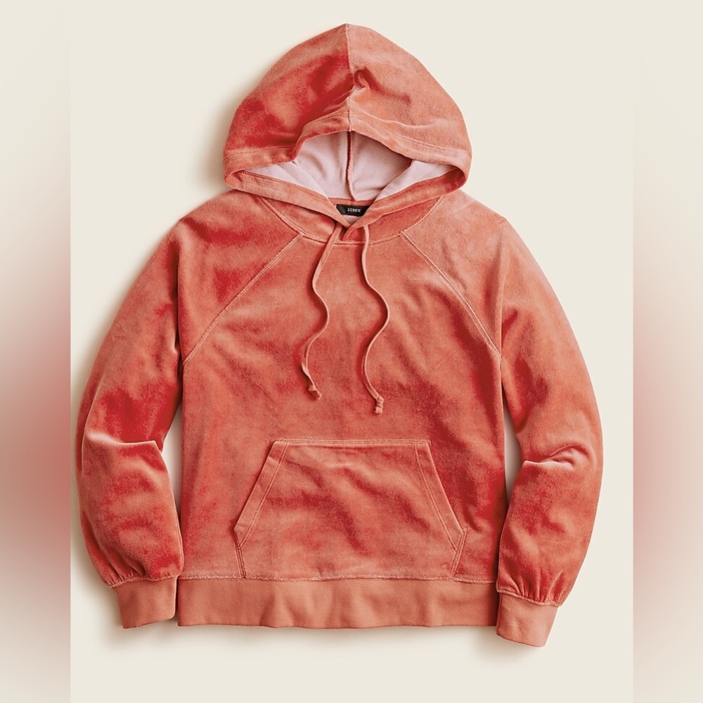Women’s J.Crew Relaxed Burnished Barn Pink Peach Velour Hoodie Pullover